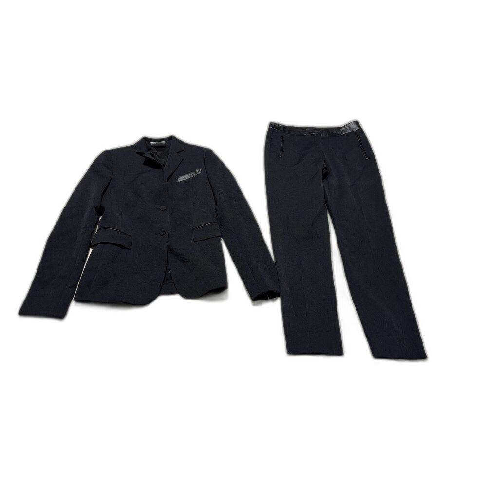 Akris Punto 2 Piece Blazer Pants Suit Size 4 Black Textured Wool Blend